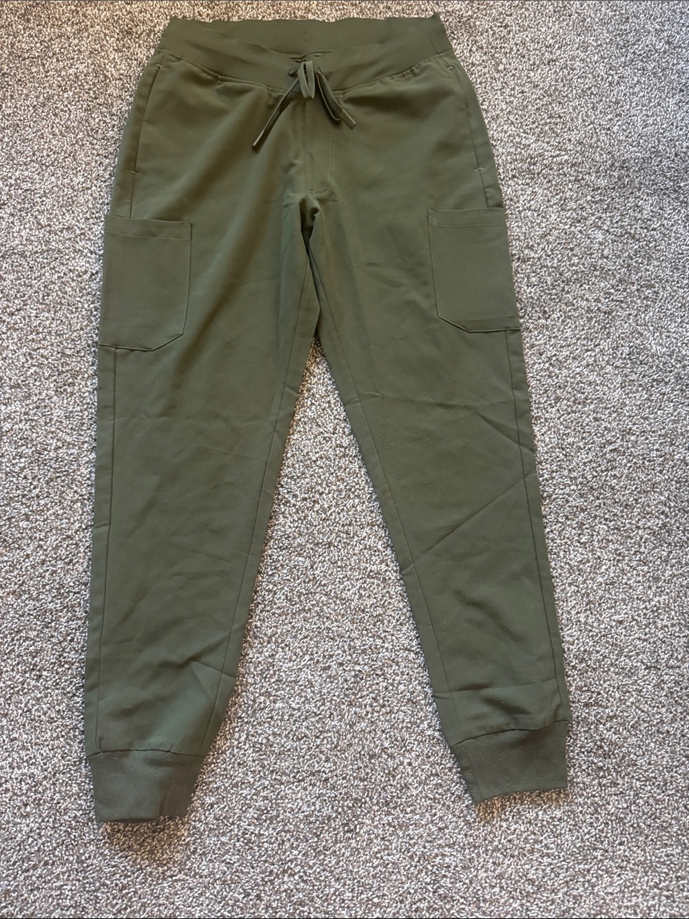 Olive Green Women's Scrubs Cargo Jogger Pants with Drawstring Waist